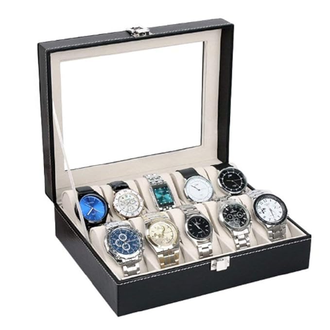 10 Slot Watch Box Organizer Display Case PU Leather