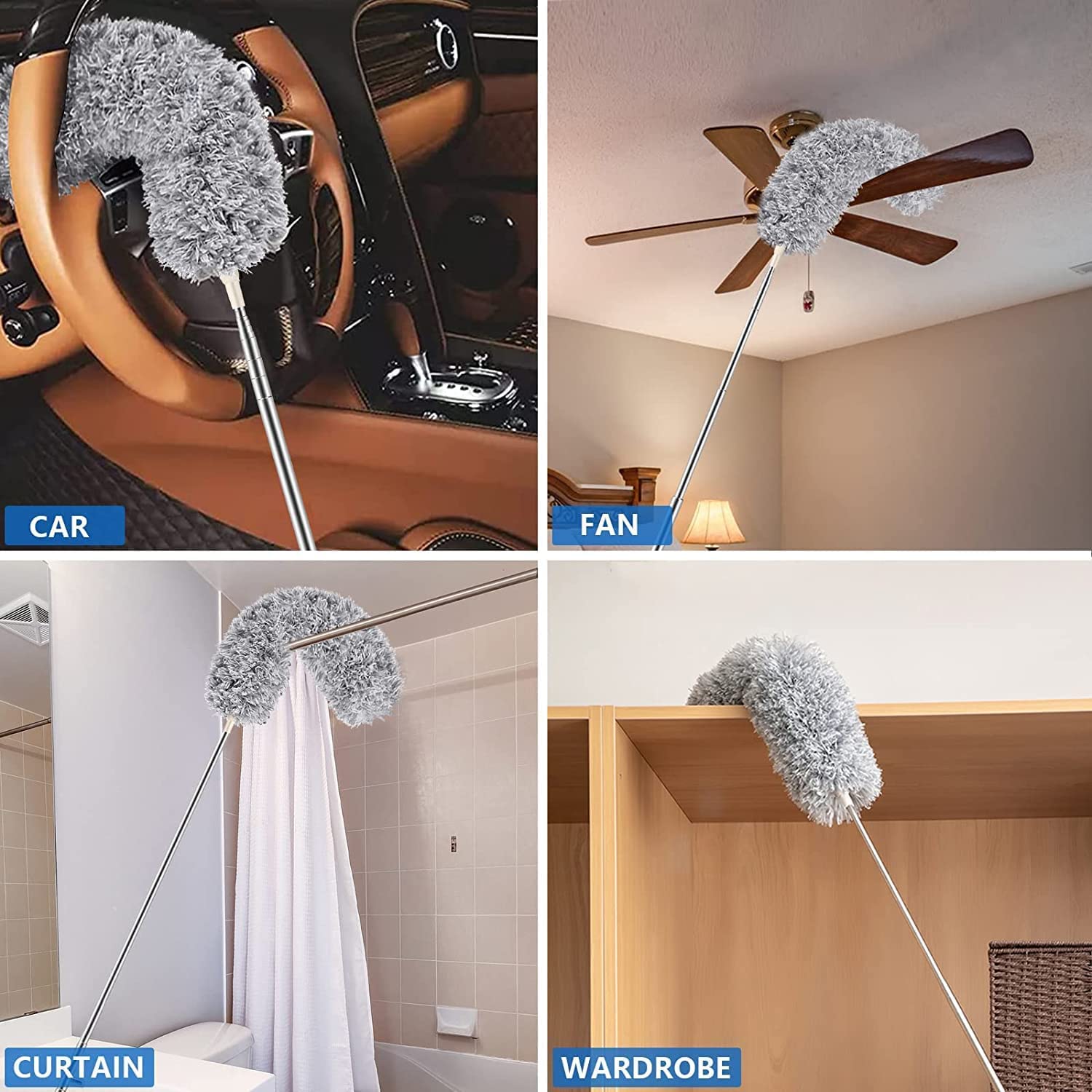 100" Microfiber Feather Duster with Extendable Pole for Dusting