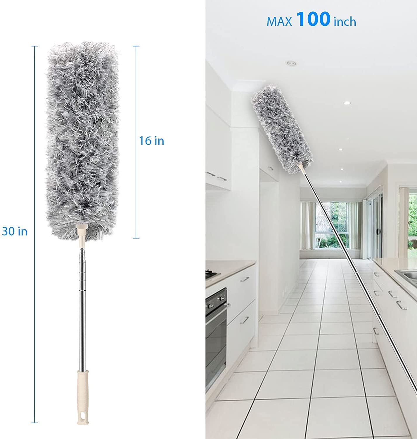 100" Microfiber Feather Duster with Extendable Pole for Dusting
