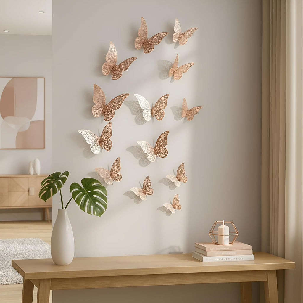 3D Rose Gold Butterfly Wall Stickers Set of 12