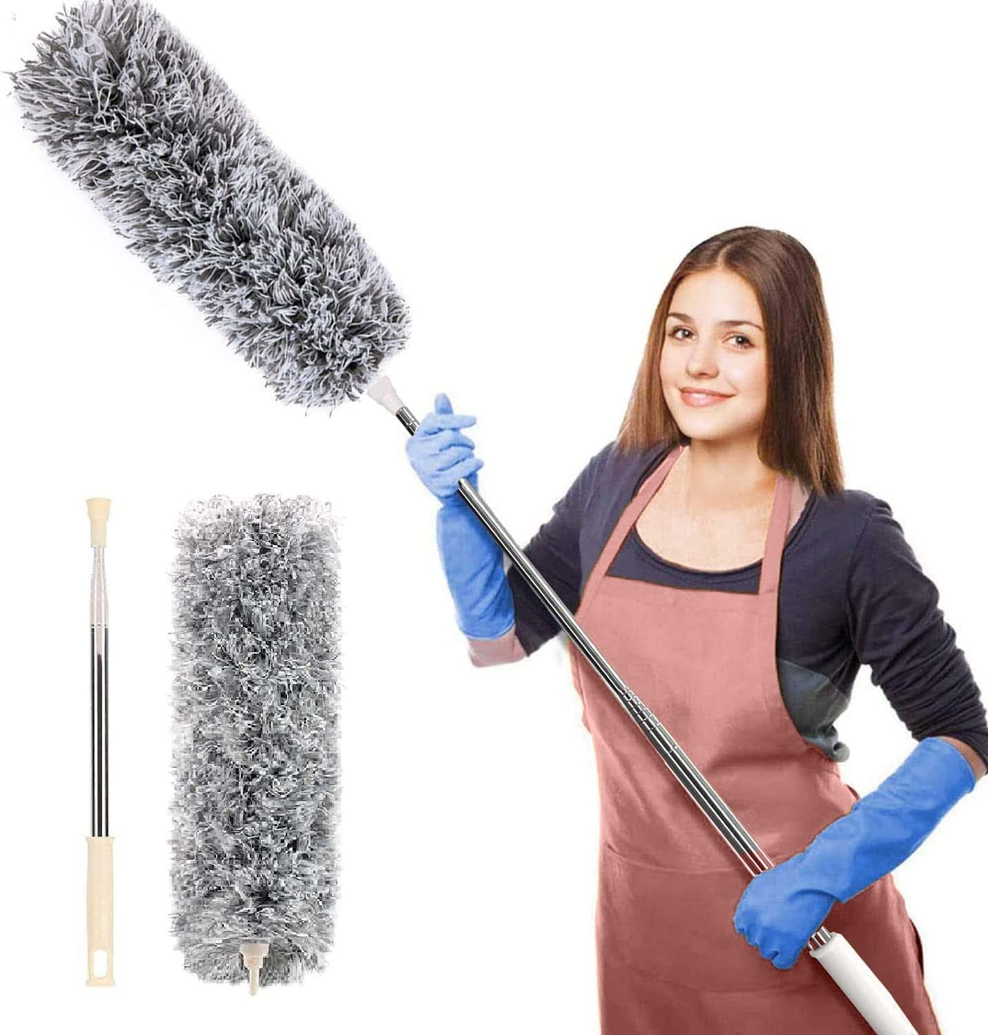 100" Microfiber Feather Duster with Extendable Pole for Dusting