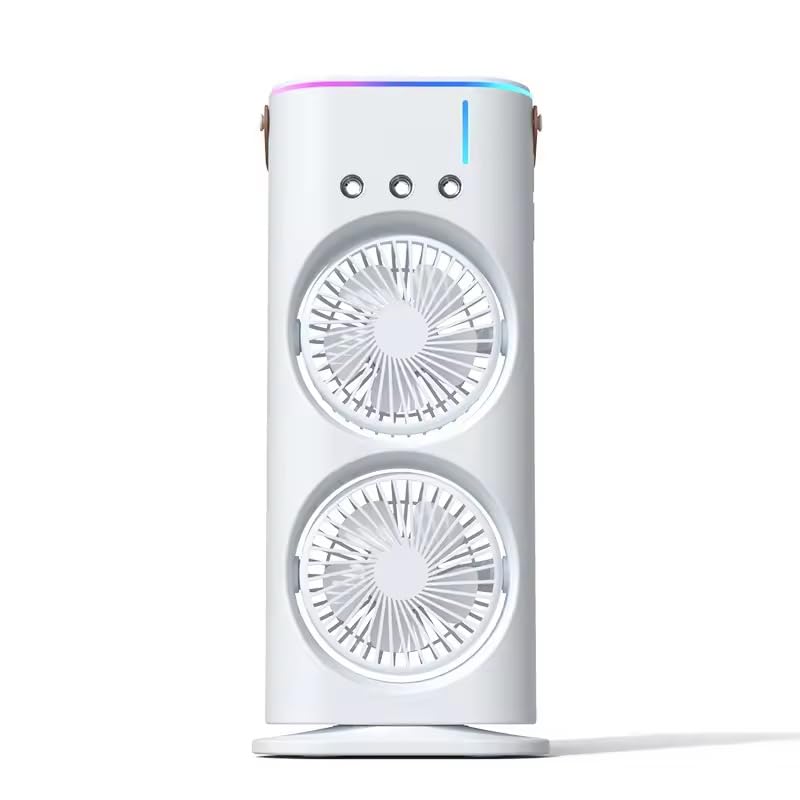 Tower Mist Fan & Cooler with Humidifier | Dual Oscillating Foldable Fans | Remote Controlled, 3-Speed Modes, 3 Mist Spray Settings | Ultra-Quiet BLDC Motor | LED Light | Cordless & USB Rechargeable