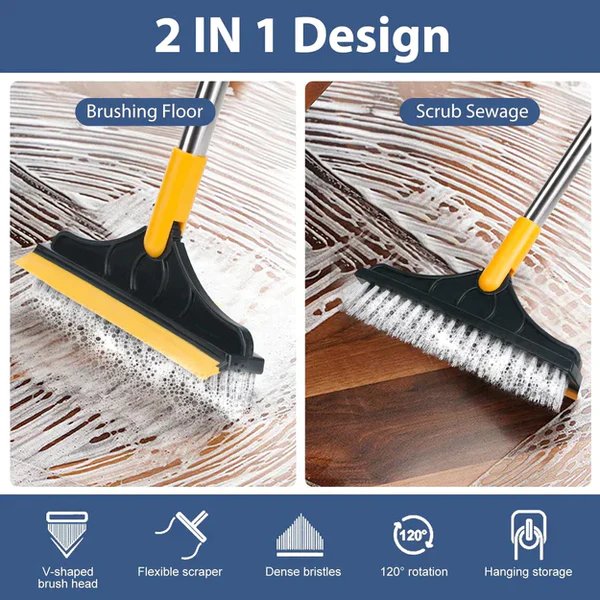2-in-1 Bathroom Cleaning Brush with Wiper & Squeegee