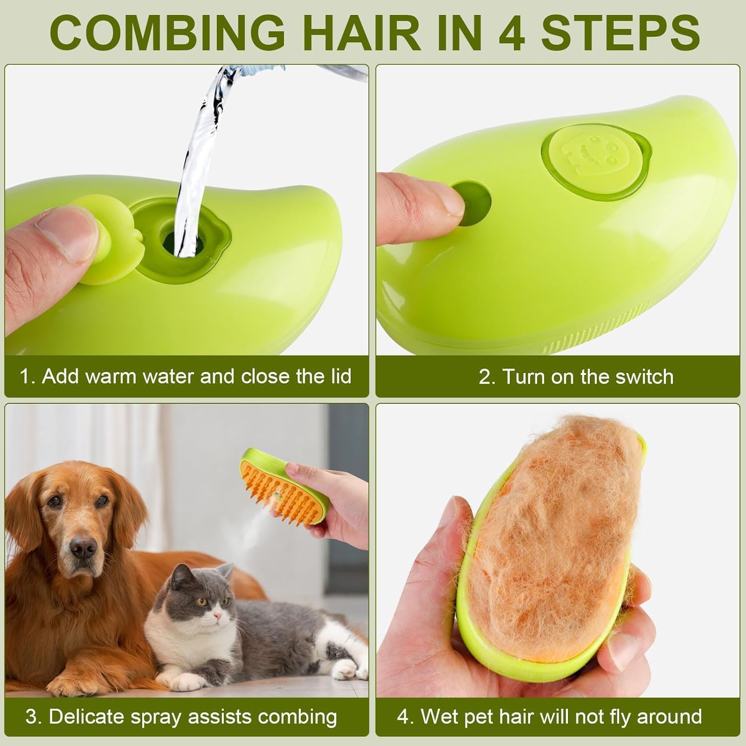 2-in-1 Mango-Shaped Pet Steam Brush – Grooming & Deshedding