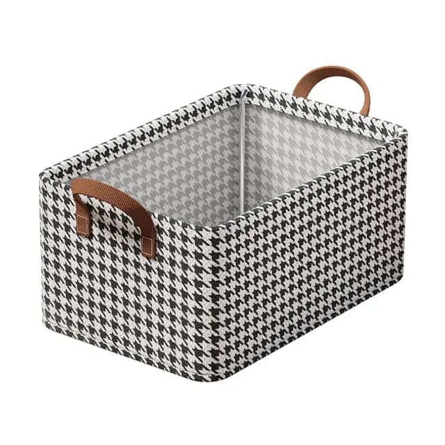 26L Fabric Closet Clothes Organizer Box with Handle Chequered Print