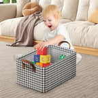 26L Fabric Closet Clothes Organizer Box with Handle Chequered Print