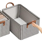 26L Fabric Closet Clothes Organizer Box with Handle Chequered Print