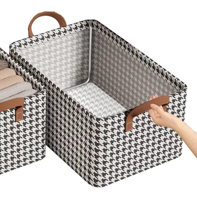 26L Fabric Closet Clothes Organizer Box with Handle Chequered Print