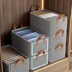 26L Fabric Closet Clothes Organizer Box with Handle Chequered Print