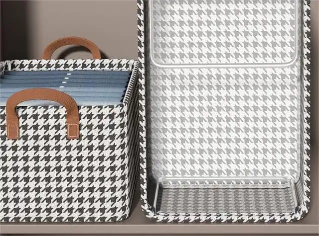 26L Fabric Closet Clothes Organizer Box with Handle Chequered Print