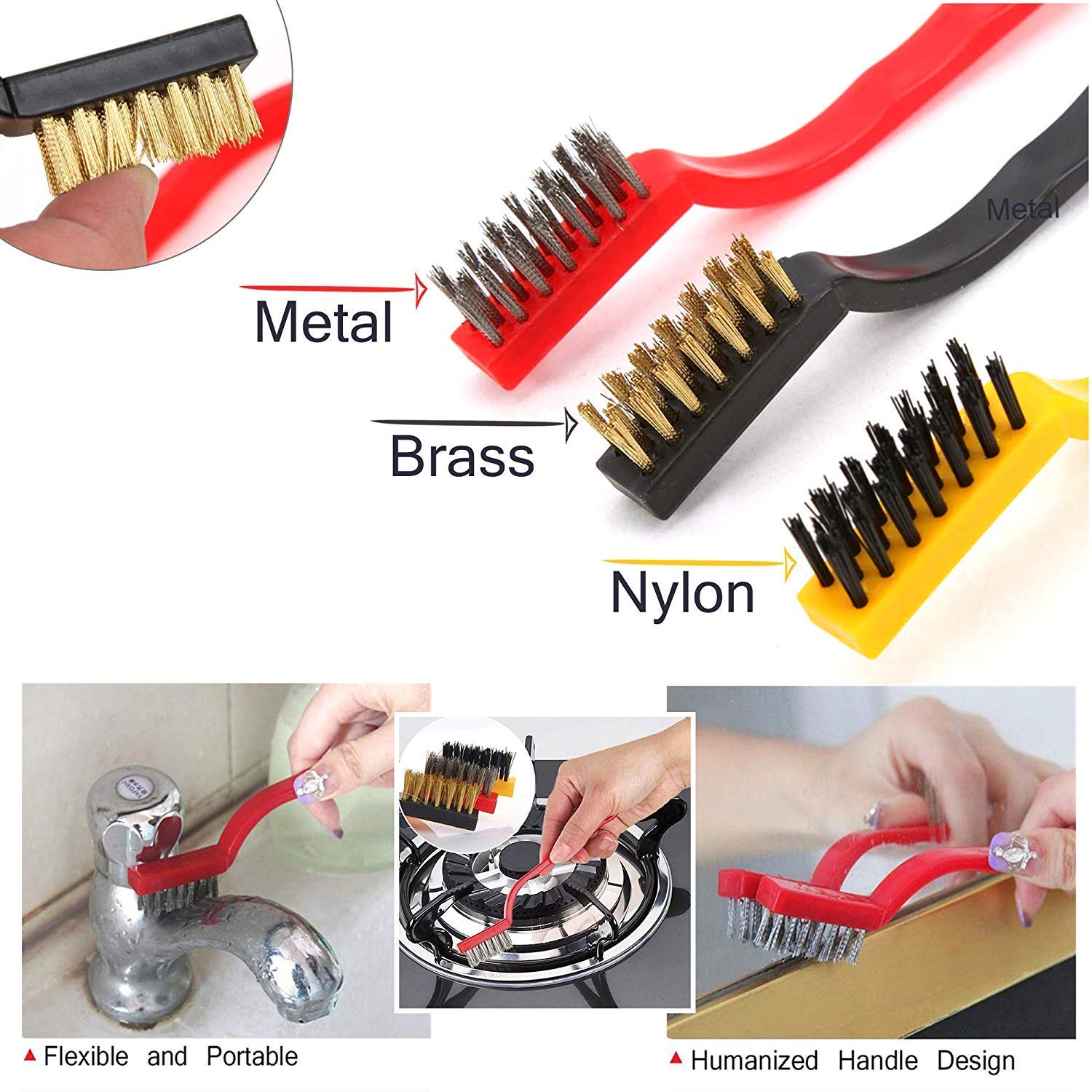 3-Piece Mini Wire Brush Cleaning Tool Kit for Easy Cleaning