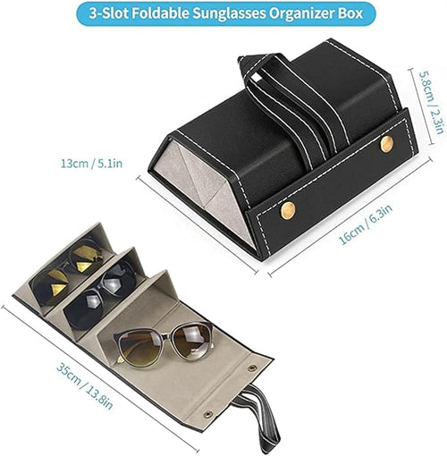 3 Slot Sunglasses Organizer Box Portable Folding Eyewear Case