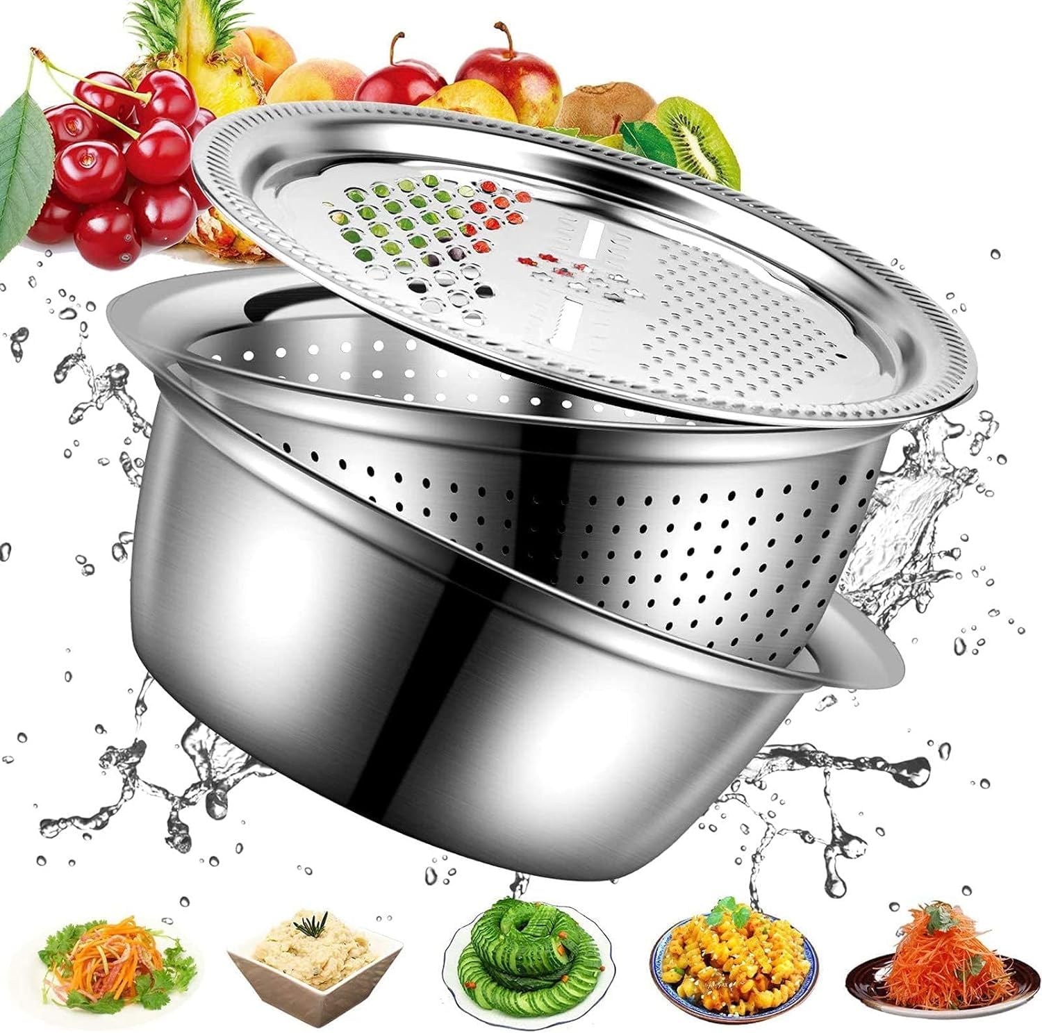 3-in-1 Stainless Steel Kitchen Strainer | Multi-Purpose