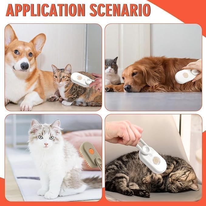 3-in-1 Pet Steam Brush – Grooming, Spray & Deshedding Tool