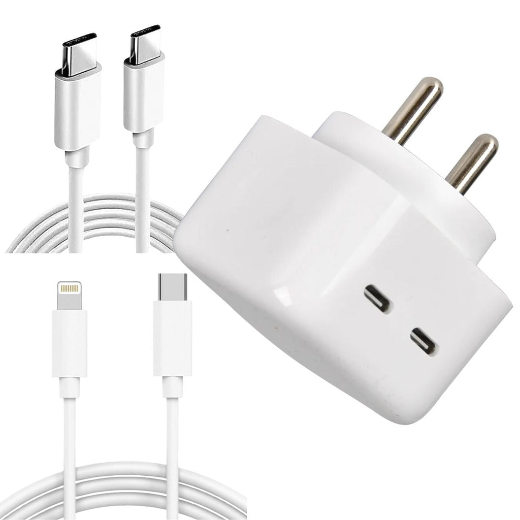 35W Dual Port USB-C PD Fast Wall Charger with 2 Cables