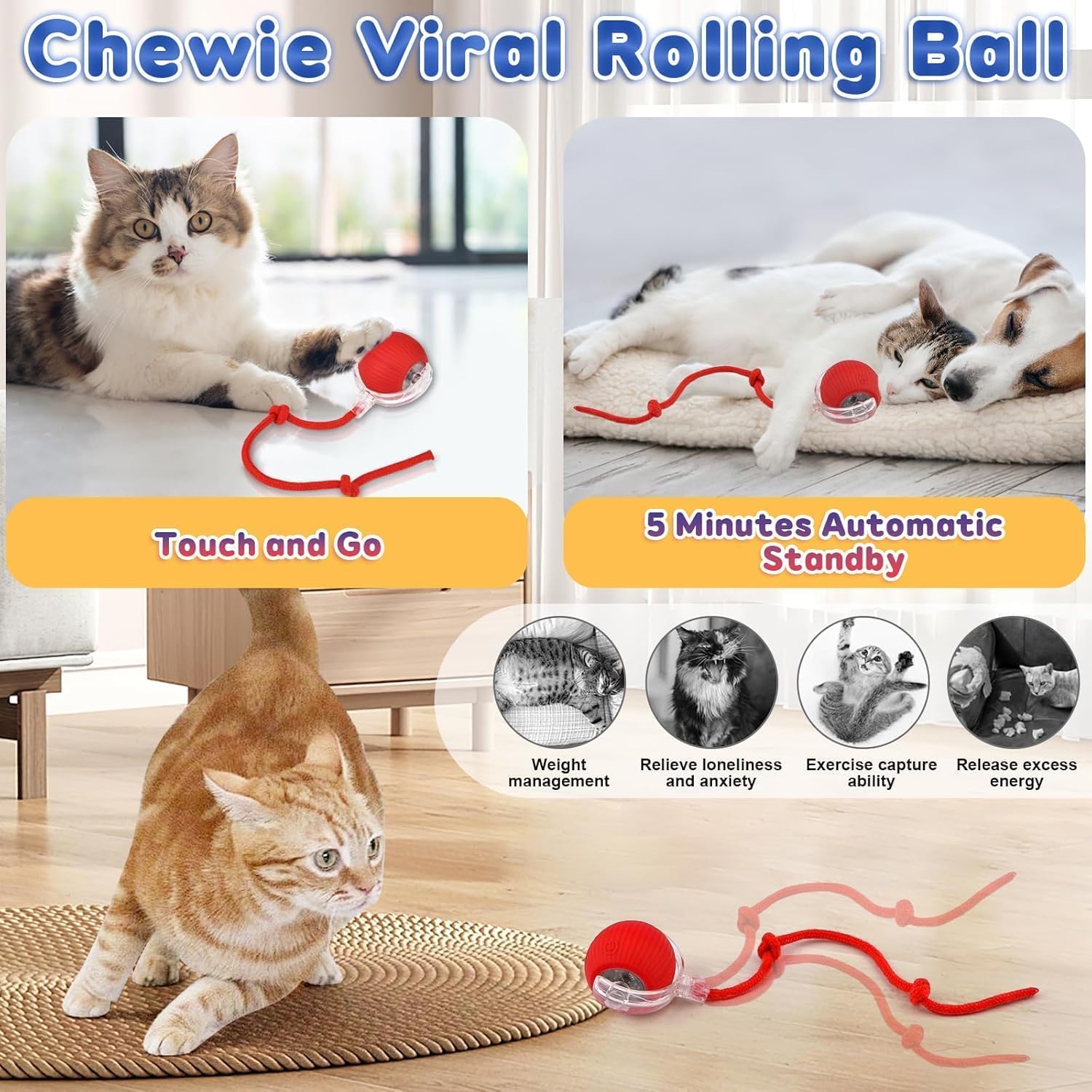 360° Smart Cat Ball Toy – Automatic Rolling & Chase Fun