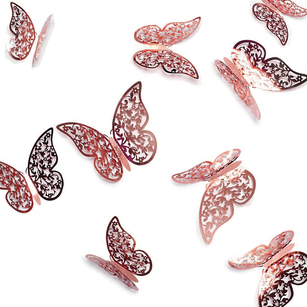 3D Rose Gold Butterfly Wall Stickers Set of 12