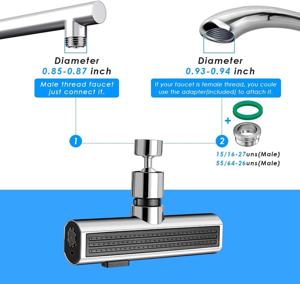 3-in-1 Waterfall Kitchen Faucet 360° Swivel Sprayer