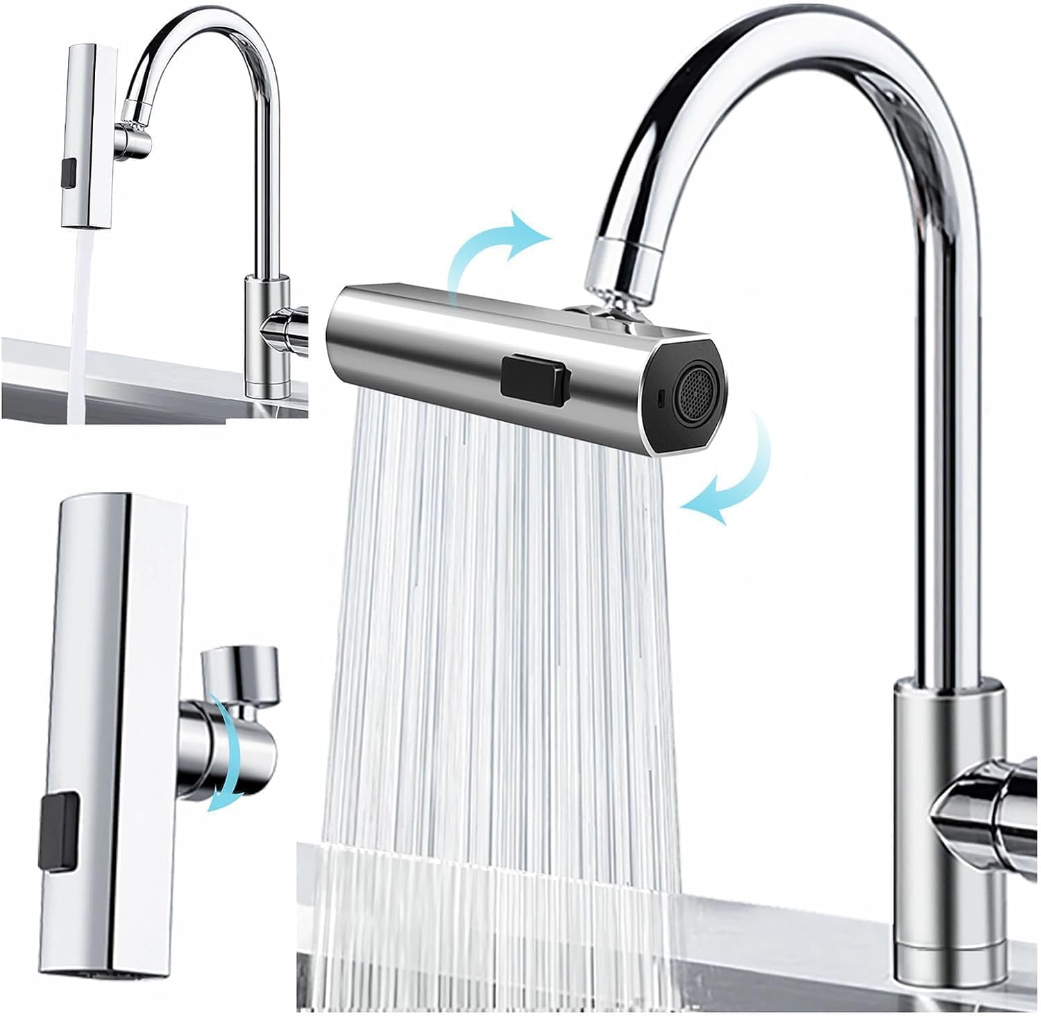 3-in-1 Waterfall Kitchen Faucet 360° Swivel Sprayer