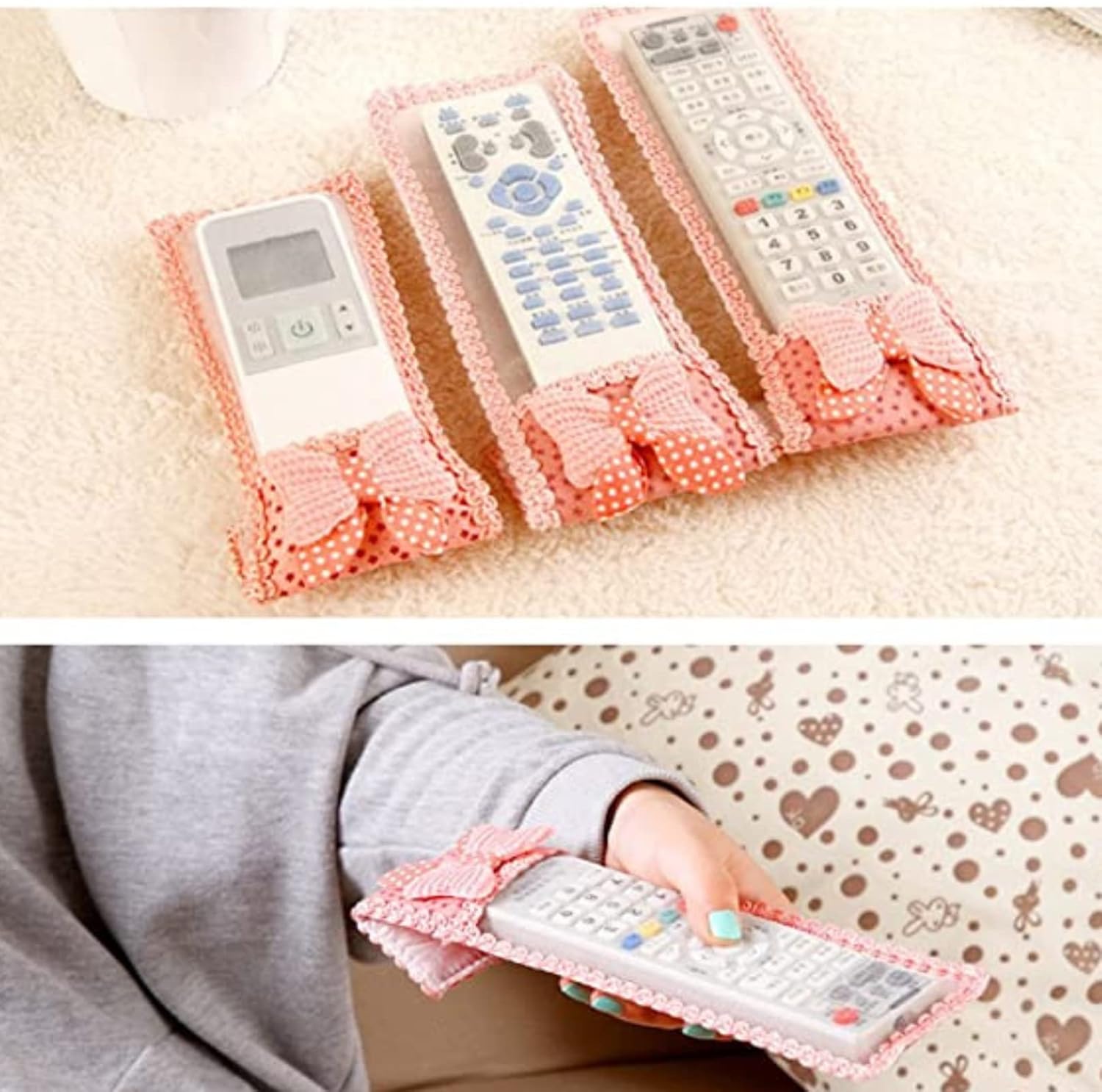 3-Piece Fabric Remote Cover Set Cute Dustproof