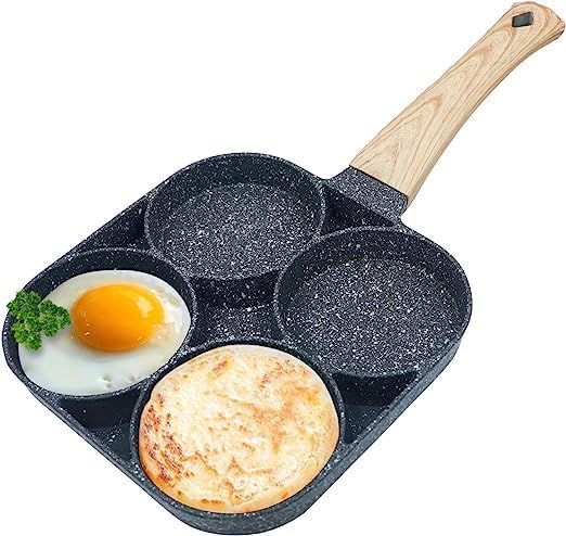 4 Hole Non Stick Egg Fry Pan Wooden Handle