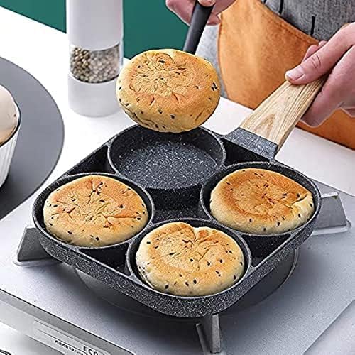 4 Hole Non Stick Egg Fry Pan Wooden Handle