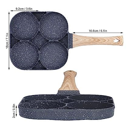 4 Hole Non Stick Egg Fry Pan Wooden Handle