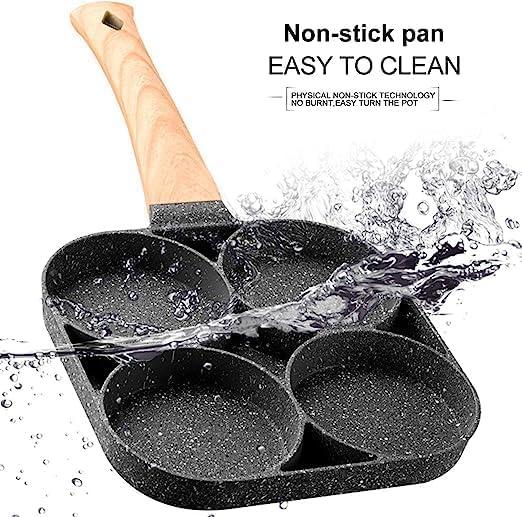 4 Hole Non Stick Egg Fry Pan Wooden Handle
