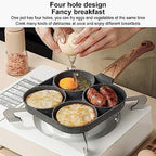 4 Hole Non Stick Egg Fry Pan Wooden Handle
