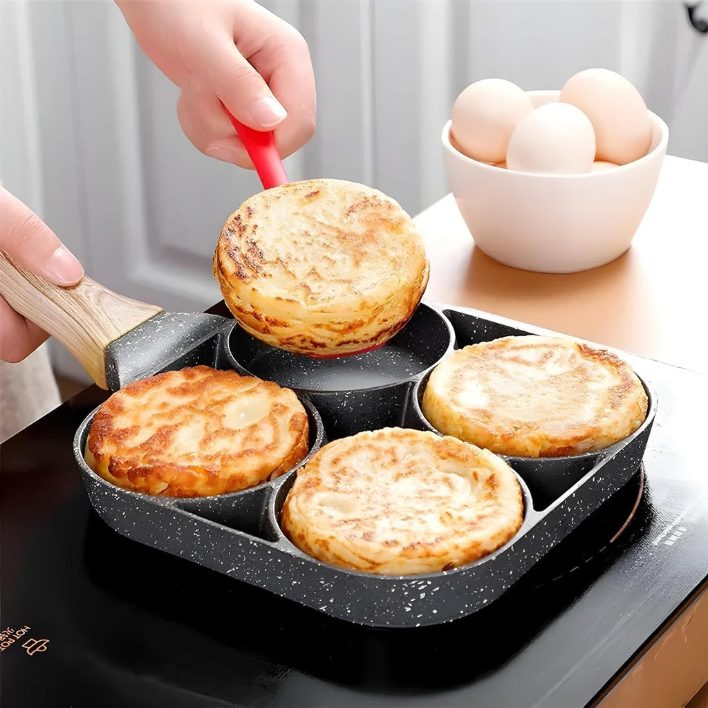 4 Hole Non Stick Egg Fry Pan Wooden Handle