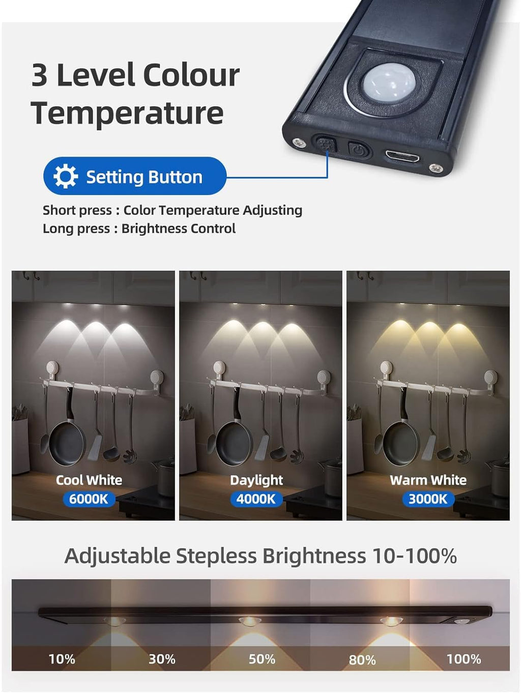 40CM Motion Sensor LED Cabinet Light USB Rechargeable