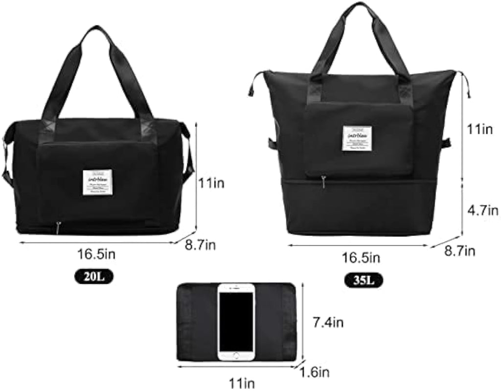 Black Foldable Travel Duffel Bag | Lightweight Waterproof Tote