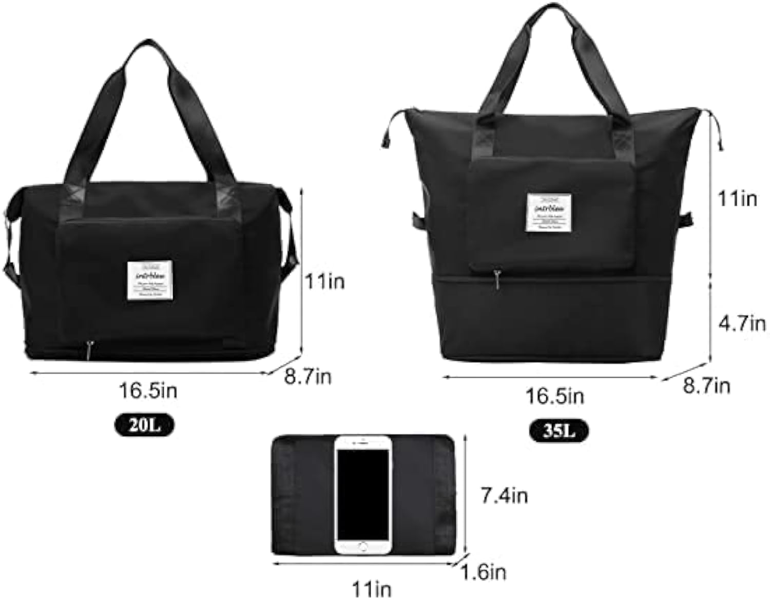 Black Foldable Travel Duffel Bag | Lightweight Waterproof Tote