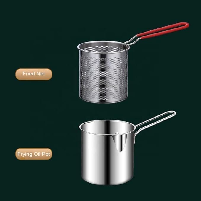 Mini Deep Fryer Pot 1200ml Steel Basket Handle