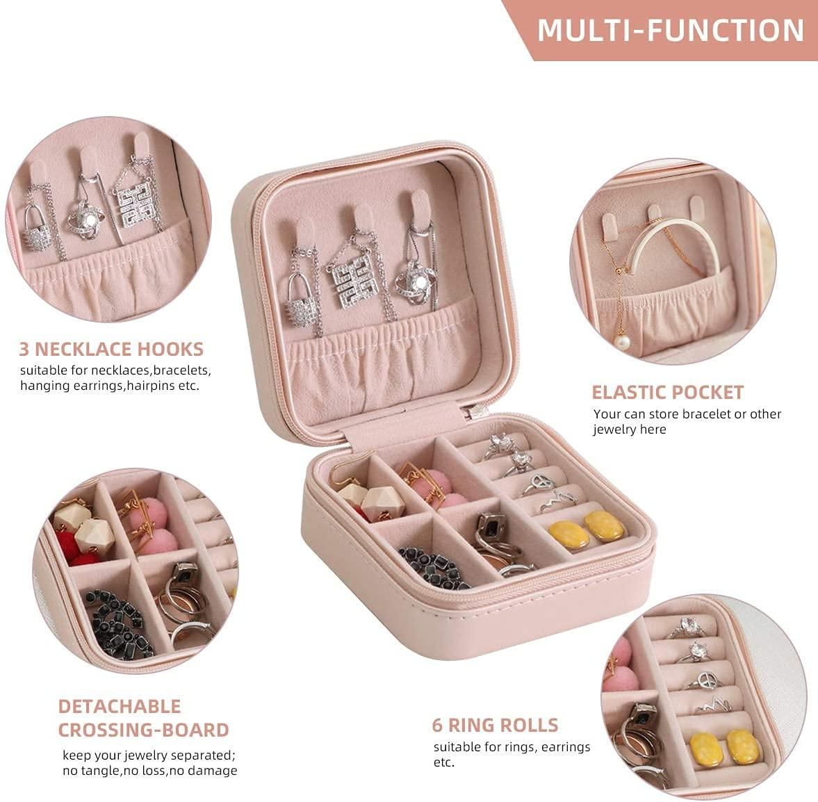 Portable PU Leather Jewelry Box with Zipper Organizer