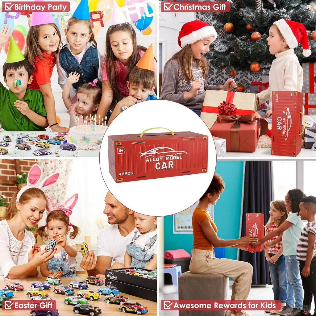 48 Pull-Back Race Cars Toy Set – Storage Box for Kids