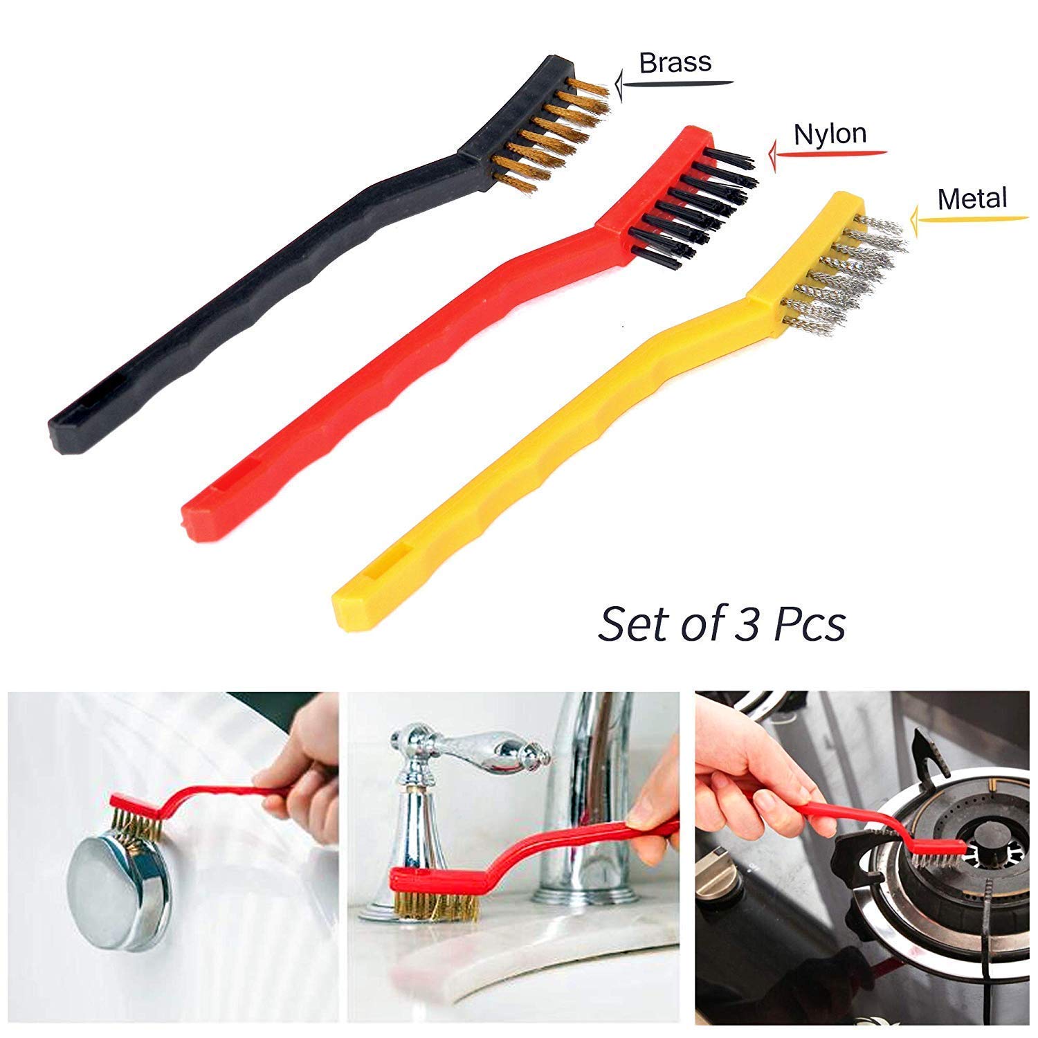3-Piece Mini Wire Brush Cleaning Tool Kit for Easy Cleaning