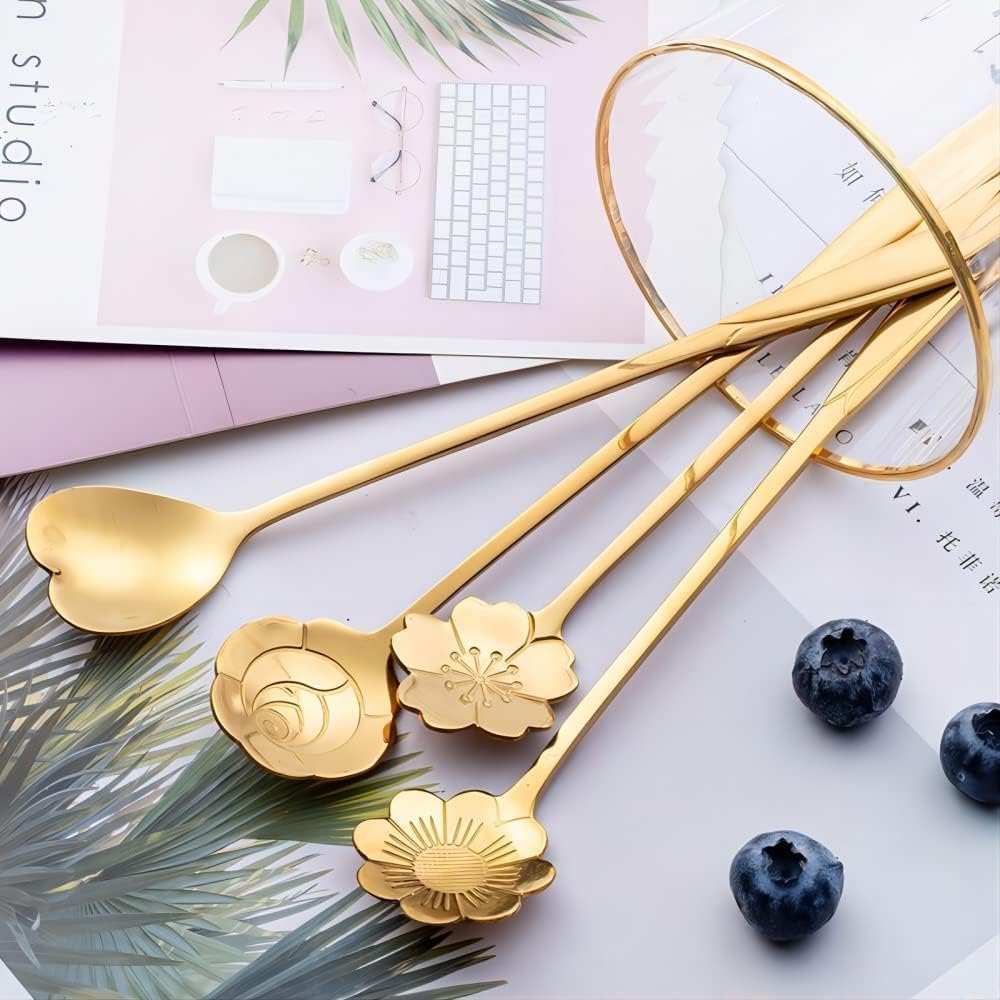 4-Piece Golden Dessert Spoon Set | Luxury Gift Teaspoons