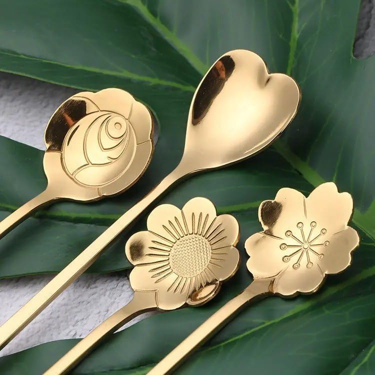 4-Piece Golden Dessert Spoon Set | Luxury Gift Teaspoons