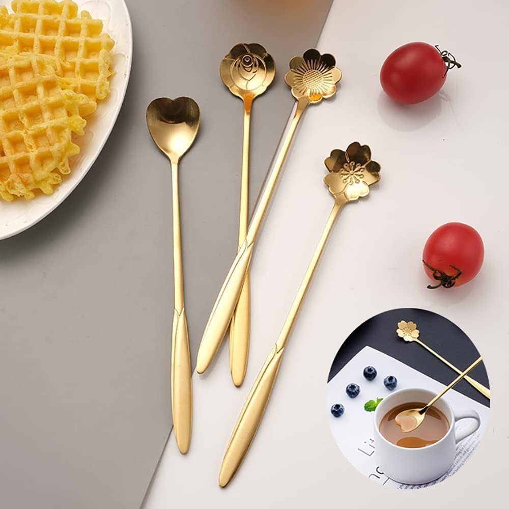 4-Piece Golden Dessert Spoon Set | Luxury Gift Teaspoons