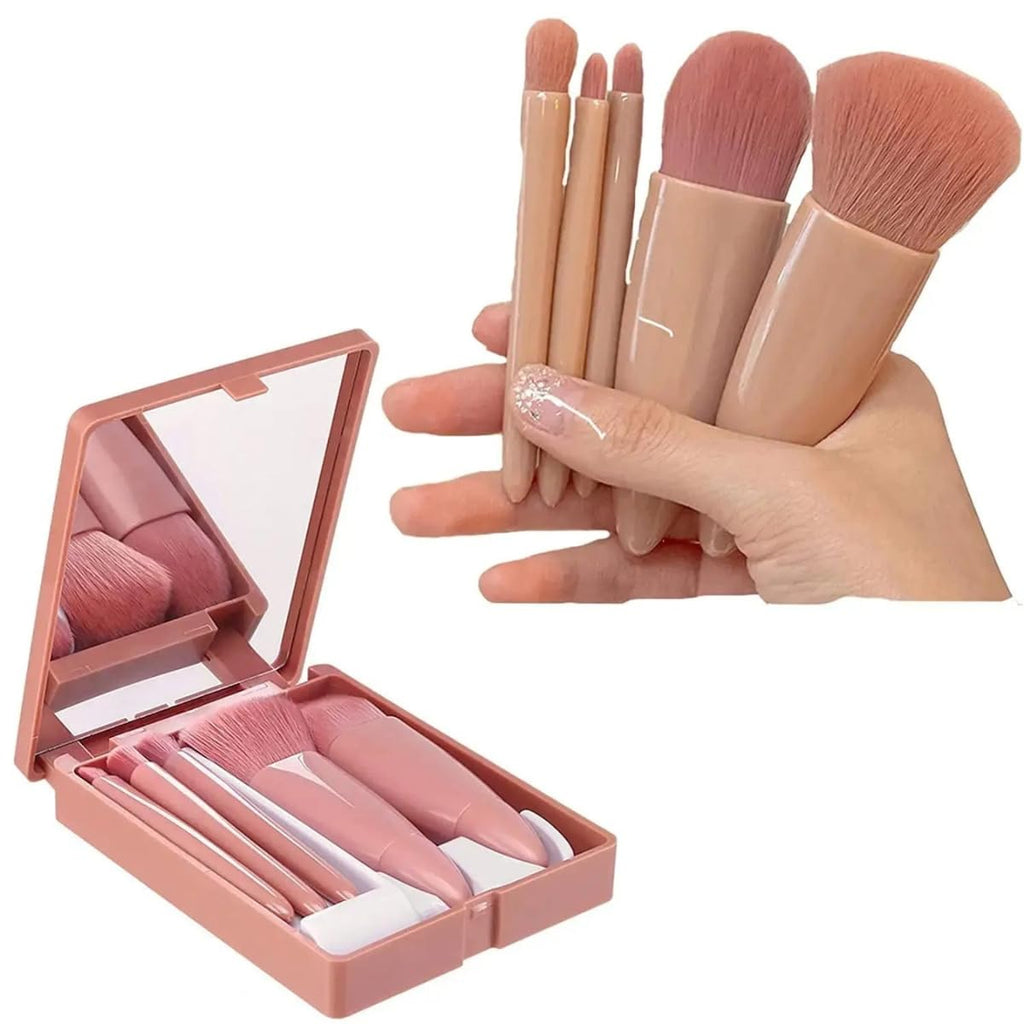 5-in-1 Mini Makeup Brush Set with Mirror Travel