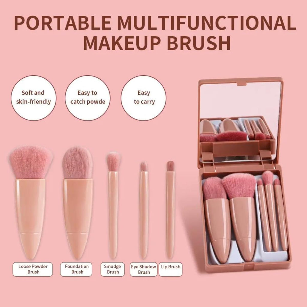 5-in-1 Mini Makeup Brush Set with Mirror Travel