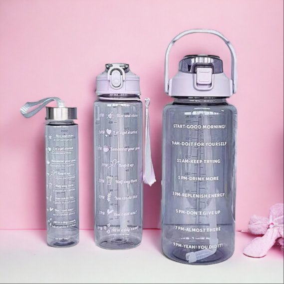 Motivational Water Bottle Set – 3 Sizes, Leakproof & Fun Stickers
