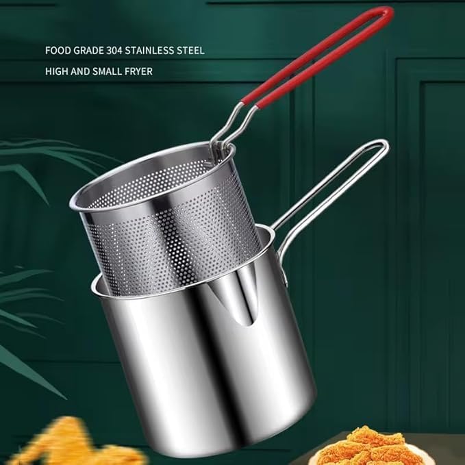 Mini Deep Fryer Pot 1200ml Steel Basket Handle