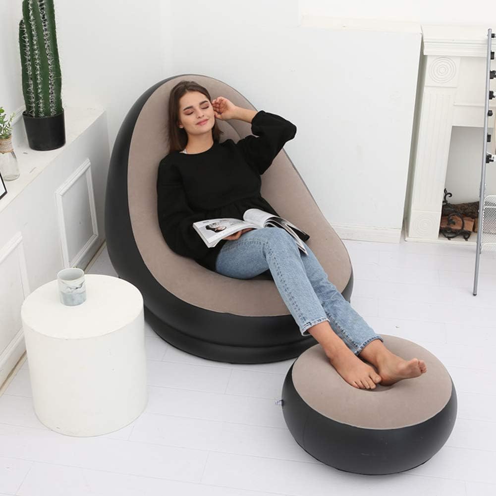 Inflatable Lounge Chair | Portable Folding Lazy Sofa with Footstool