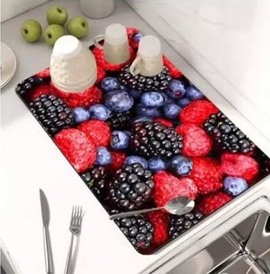 Grey Dish Drying Mat Absorbent Kitchen Quick Dry Pad 40cm x 30cm