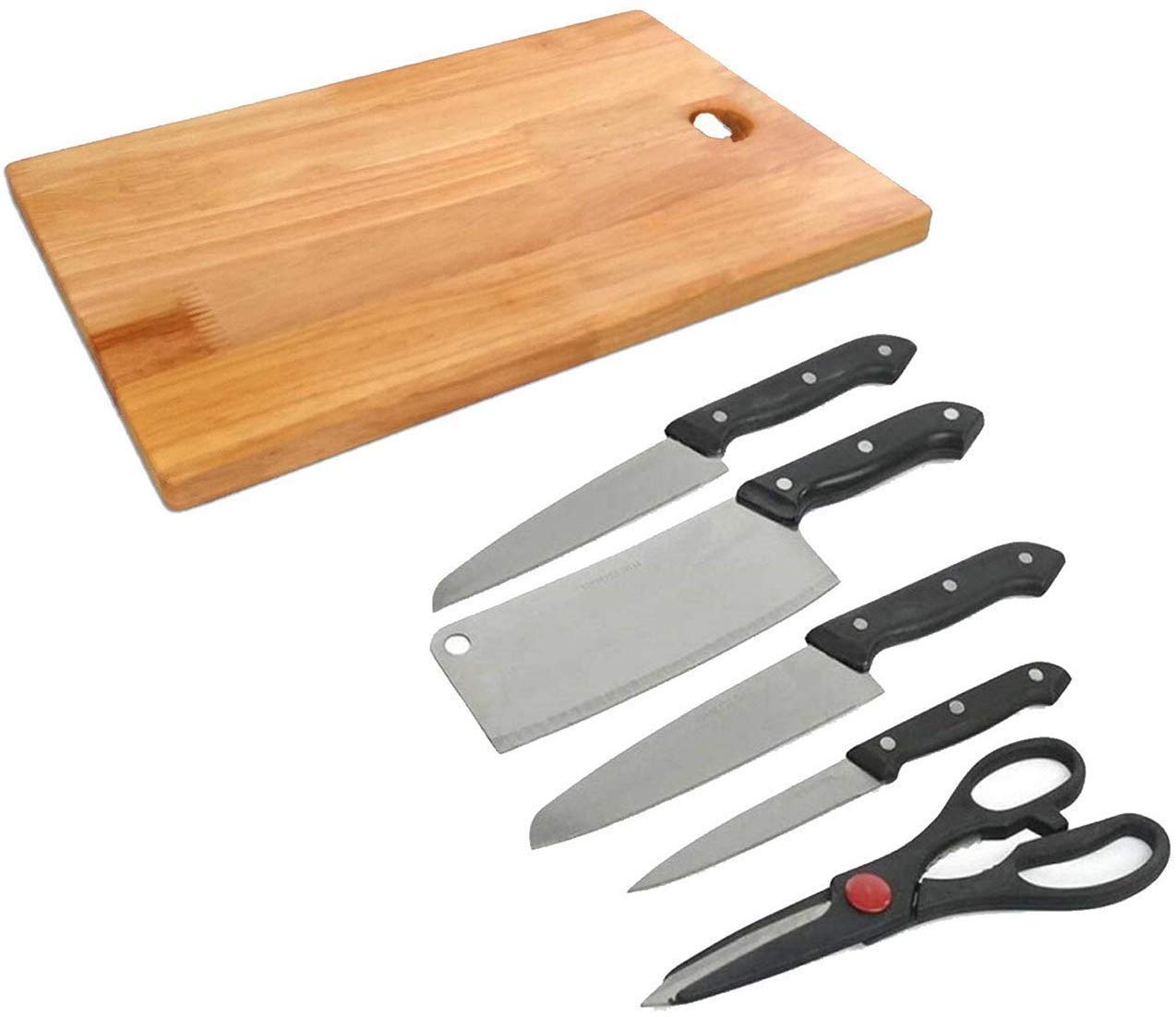 5-Piece Stainless Steel Kitchen Knife Set with Board & Scissor