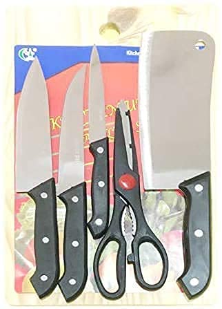 5-Piece Stainless Steel Kitchen Knife Set with Board & Scissor