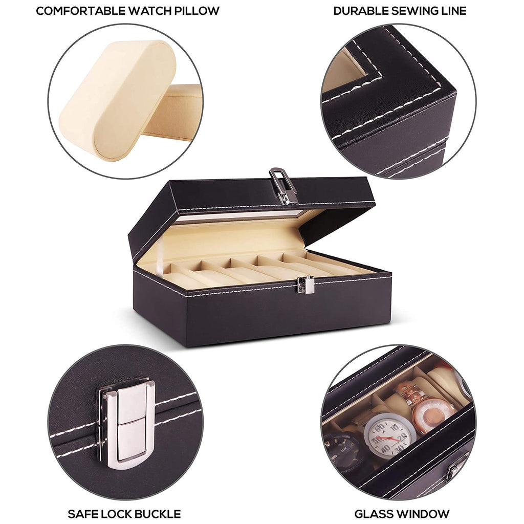 6 Slot Watch Display Box with Glass Travel Organizer