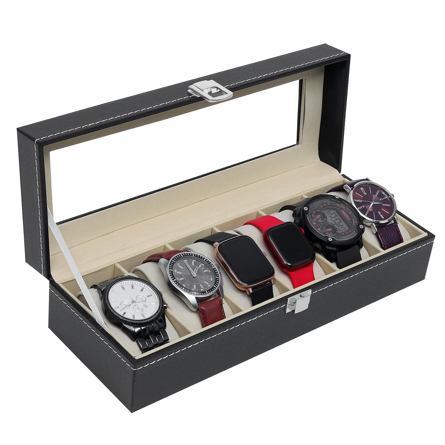 6 Slot Watch Display Box with Glass Travel Organizer